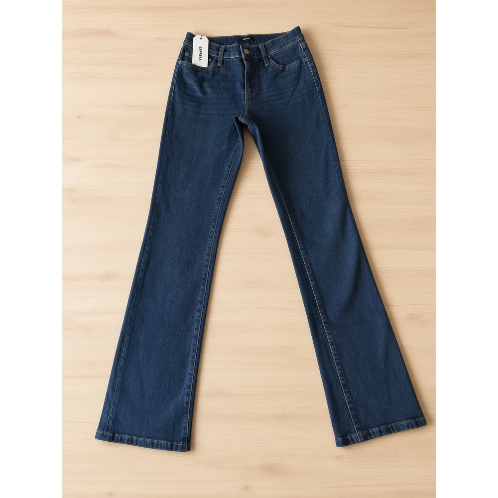 Express Womens Dark Wash Flare Leg Jeans Mid Rise Denim Size 6 NEW